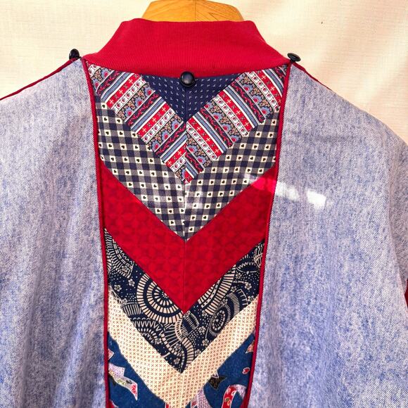 Upcycled Patchwork Denim Jacket Women L Quilted Retro Cotton Ecclectic Boho OOAK - Picture 9 of 16